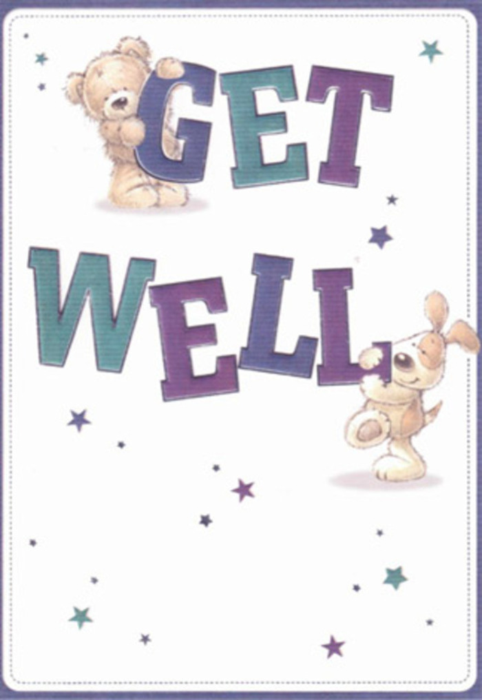 Taking inspiration from the lively and supportive atmosphere of Colindale, this illustrated get well card becomes a visual celebration of heartfelt encouragement. A cheerful teddy bear and a lovable puppy, depicted with velvety, touchable fur and sparkling eyes, frame the confident 'Get Well' message that sits boldly in the center. The letters themselves are shaded in rich purples and cool aquas, their generous size and curved form radiating assurance and joy against the immaculately clean white canvas. Teal and lilac stars scatter light across the design like well-wishes sent from friends in the local community-perhaps after a stroll through Rushgrove Park or a visit to Colindale Market. The charming scene conjures the positive energy of a freshly prepared bouquet, each component placed with intention and care, reminding us of how even the smallest details can make a difference during recovery. The illustration invites a sense of touch and closeness, evoking the soft petals and gentle greens assembled by skilled local florists. This card, much like a delivery from Flower Delivery Colindale, serves as a beacon of encouragement and joy, lifting the spirits of anyone who receives it.