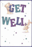 Radiating playful optimism, this get well card captures an irresistibly bright and affectionate scene, perfect for uplifting a loved one anywhere in Colindale-from the quiet streets near Kingsbury Road to the bustling edges of Burnt Oak. A pair of cheerful friends-a chubby teddy bear and a floppy-eared puppy-work together to hold and balance the oversized, colourful 'Get Well' letters painted in hues of indigo and teal. The card's creamy white background sets an inviting stage, allowing the vibrant tones and scattered stars of soft blue and purple to twinkle like little beacons of hope. The lovingly rendered fur of the bear and puppy suggests touchable softness, conjuring memories of the comforting texture in a bouquet arranged by local hands. Every visual detail-from the glimmering stars to the expressive, comforting faces-carries a sense of caring encouragement, much as a floral gift does when delivered with a personal note. Designed to send genuine comfort and heartfelt wishes, this joyful card offers a gentle emotional balm for anyone in recovery, celebrating the warm and connected spirit of Colindale.